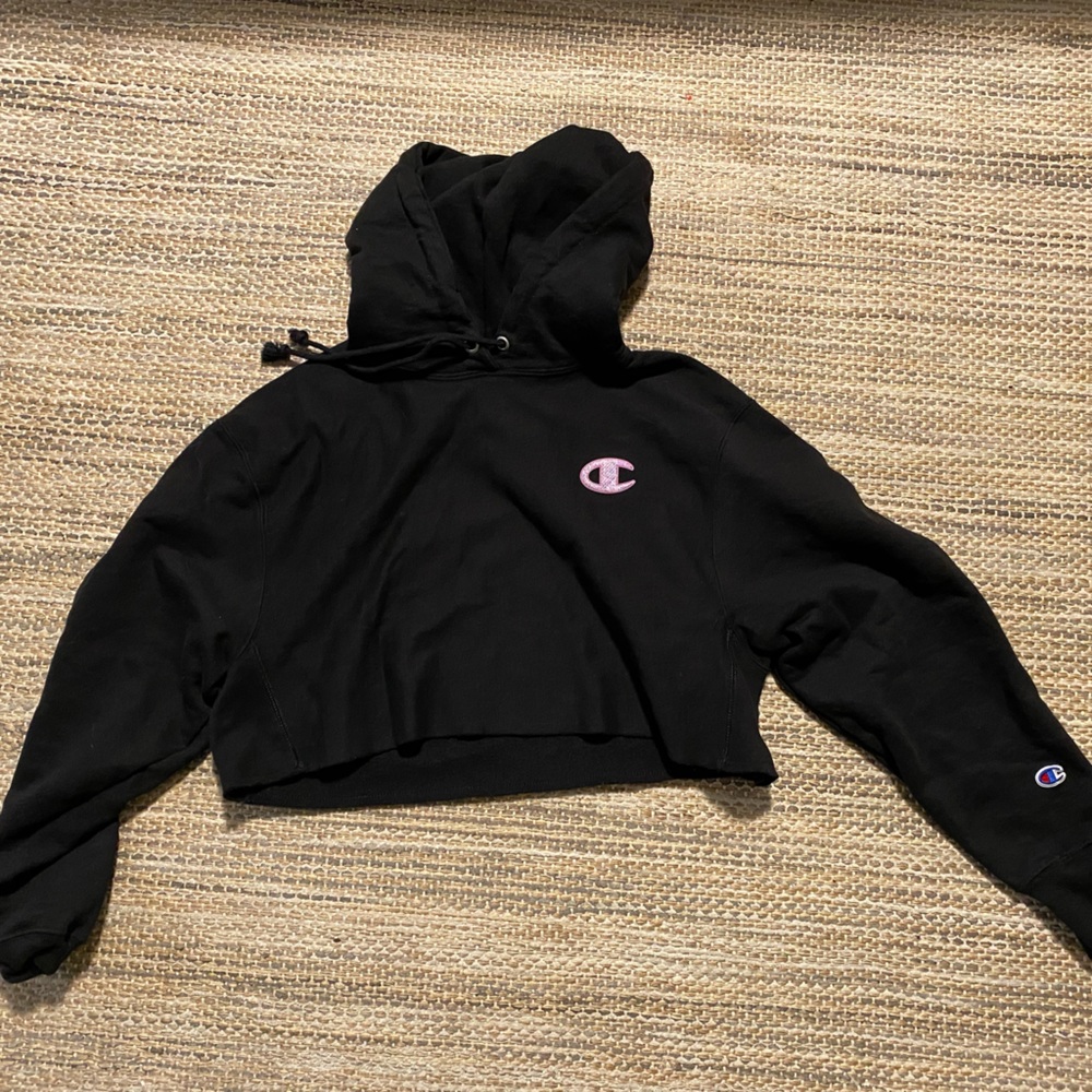 Champion Cropped Hoodie - Black and pink